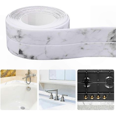 PVC-Dichtungsband (2 Stück), selbstklebend, wasserdicht, für Badewanne, Waschbecken, Toilette, Badezimmerabdichtung, Kantenschutz und Dekoration (1/4)
