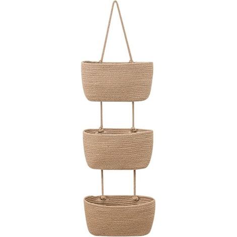 Panier de rangement mural tressé à trois niveaux - kaki, étagère de rangement pour salon (1/5)