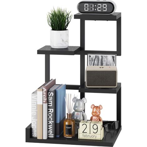 étagère de Bureau en Bois, Présentoir de Rangement, Organisateur de Tablette étagère avec Cadre en métal pour, Livres, Plantes, Jouets, 31 x 24 x 44,5 cm, Noir HSR007B (1/5)