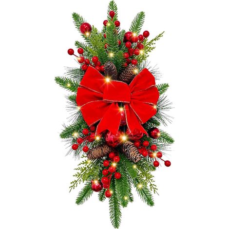 Guirlande De Noël Sans Fil - Couronne Éclairée Avec Branches Flockées Et Lumières LED - Pour Porte D'Entrée Mur Fenêtre Escalier Intérieur Extérieur - 1 Pièce (1/5)
