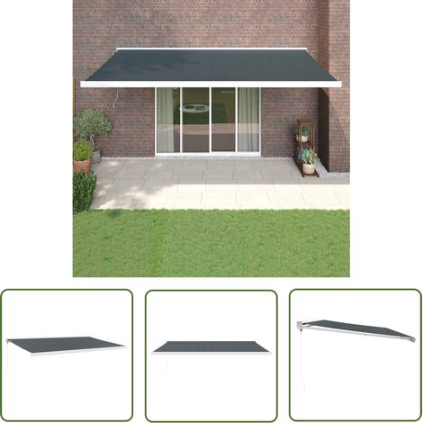 The Living Store Auvent rétractable anthracite 5x3 m tissu et aluminium - Auvent Retractable - Pergola Mural - Abri Terrasse - Ombrage Exterieur - Stores Exterieurs (1/5)