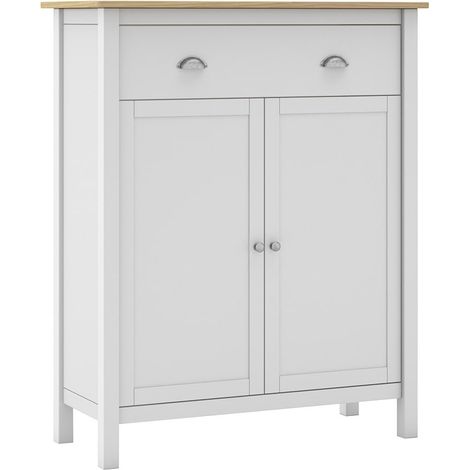 BASCO - Meuble d'Appoint 2 Portes 1 Tiroir en Pin Massif Naturel et Blanc (1/5)