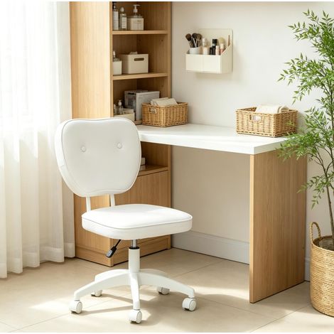 Chaise de bureau réglable en hauteur, pivotante à 360°, rembourrée avec revêtement blanc en polyuréthane, dossier mi-haut, pour travail à domicile ou au bureau – CHICFURN (1/5)