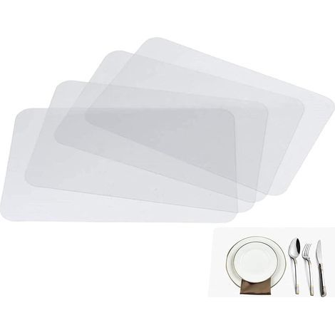 Lot de 4 sets de table transparents en plastique transparent pour table de salle à manger, pour garder la table ou le bureau plus propre, lavables, résistants à la chaleur, antidérapants (1/5)