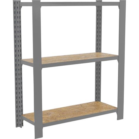 Estantería metálica sin tornillos OFFICLICK de 3 estantes (100x80x30cm) GRIS Y OSB (1/5)