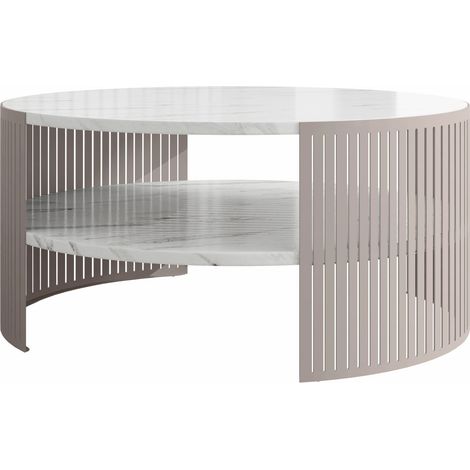 Mesa de centro Civer VIII, Cachemira + Mármol blanco, 40x0x0cm, Diámetro: 75, Aglomerado laminado, Redonda