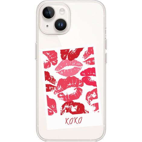 Custodia per iPhone 14 Plus, trasparente, in silicone, flessibile, Kisses, Polaroid (1/5)