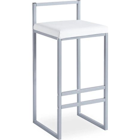 Paris Prix – Tabouret de bar 80cm en polyuréthane et métal – Assise matelassée blanche – Pour intérieur moderne – Poids léger 4,5 kg (1/5)