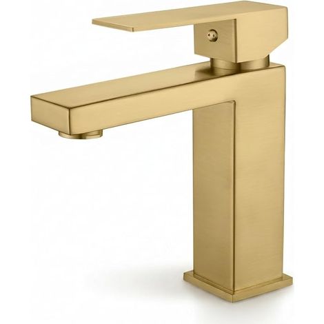 VALAZ Waschtischarmatur  Mischbatterie für Warm- und Kaltwasser, auslaufsicher, schnelle und einfache Montage  Messing, Edelstahl, elegant, quadratisch, gebürstetes Gold, Serie Segura (1/5)