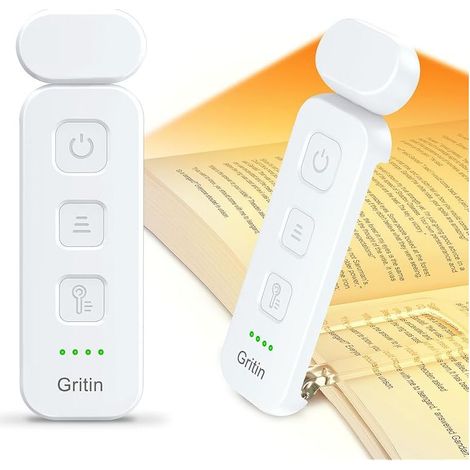 Lampe de Lecture Rechargeable, 3 Couleurs Protection des Yeux & 5 Niveaux de Luminosité Réglables, Portable Longue Durée Mini Liseuse Lampe Clip pour Lire au Lit,Blanc