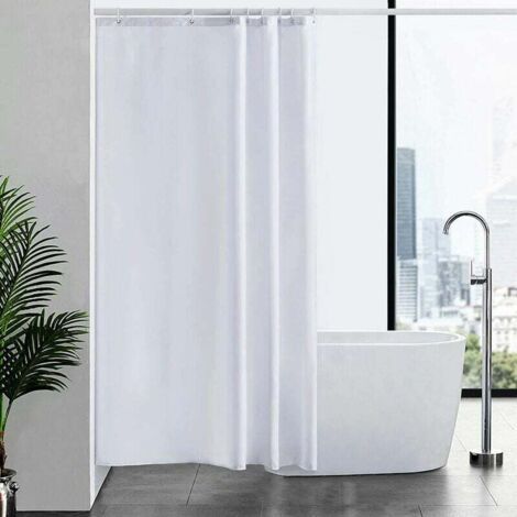 Tenda da doccia antimuffa in tessuto di poliestere impermeabile, tenda da doccia in tessuto lavabile per vasca o bagno, con 12 ganci, colore bianco, 180x200 cm. (1/5)