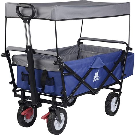 WOLTU Chariot de jardin, avec Toit à 4 Roues, capacité de Charge 80kg, Bleu