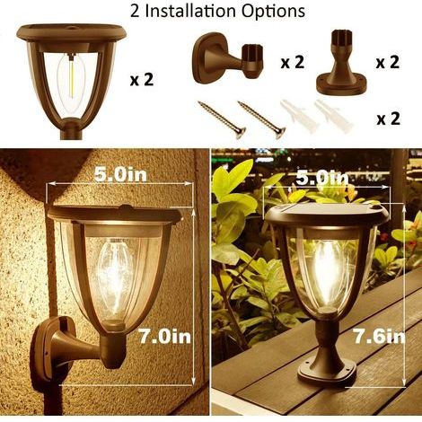 Applique Murale Solaire, Lot de 2 Lampe Solaire Extérieur LED de Jardin Étanches IP65, Luminaire Exterieur avec Deux Modes de Luminosité (Blanc Chaud 2700K) (1/4)