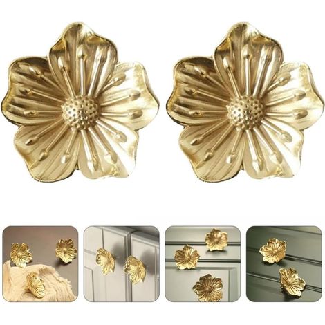 boutons de porte de meuble dorés en forme de fleur poignées