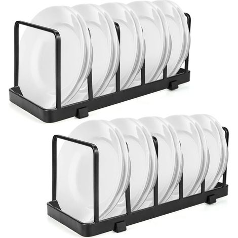 Égouttoir à vaisselle, Lot de 2 étagères à assiettes Egoutoire Vaisselle Cuisine Porte-Planche à Découper et égouttoir support à couverts peu encombrant Organisateur de rangement pour armoires, Noir (1/5)