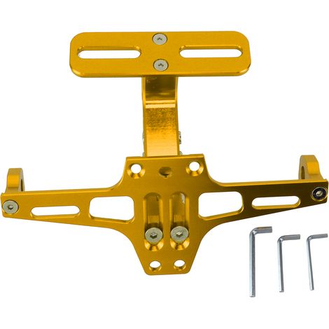 CNC-gefräster Kennzeichenhalter aus Aluminiumlegierung für Motorräder, universell und verstellbar, goldfarben