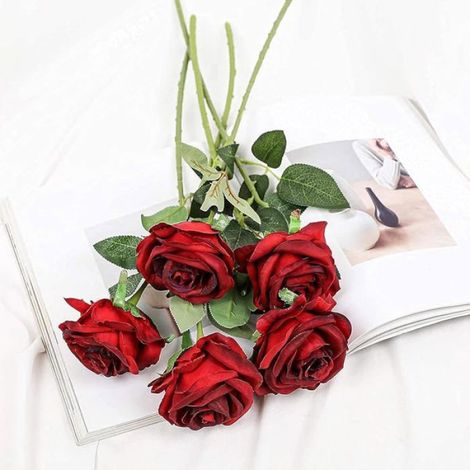10 pièces Artificielle Roses Fleurs De Soie Faux Bouquets Floraux pourDécoration De Rouge Foncé - Roses é FLEUR-PLANTE ARTIFICIELLE (1/5)
