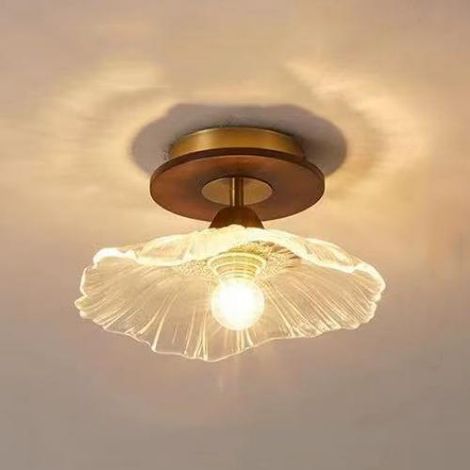 Plafonnier encastré, abat-jour en verre transparent, [noyer + transparent], lumière chaude, 220V, culot E27 (1/5)