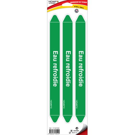 Planche de 3 marqueurs de tuyauterie 355 x 37 mm pour Ø 50 à 70 mm - Eau refroidie - 4705491