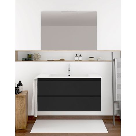 Set da bagno Ibiza 2 cassetti - 8 colori diversi - 15 misure - Include mobili, lavabo e specchio - Grafite 50x40Cm (1/3)