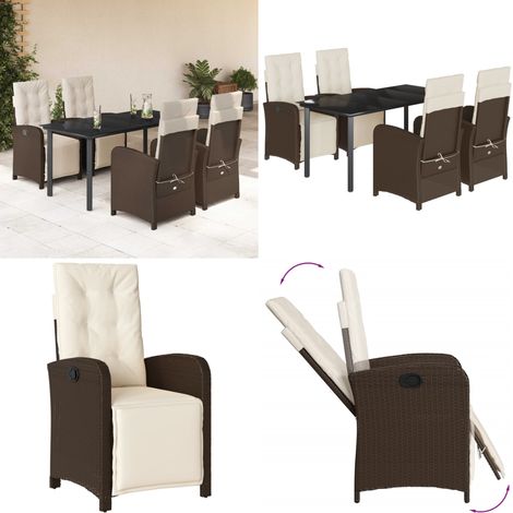 Ensemble à manger de jardin 5 pcs et coussins marron poly rotin - Chaise de jardin - Table de jardin (1/5)