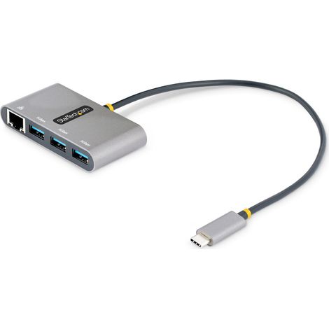 Startech.com hub usb-c con ethernet a 3 porte - adattatore usb type-c con 3x usb-a e 1x ethernet gigabit - splitter usb c alimentato da bus- usb 3.0 5gbps - hub portatile usb-c/usb-a - cavo integrato (1/4)
