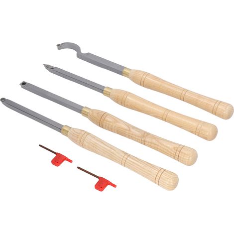 Set aus 4 Drechselwerkzeugen, abnehmbarer Holzgriff, ultrascharfe Einsätze aus gehärtetem Stahl für professionelle Holzdrehbänke. (1/5)