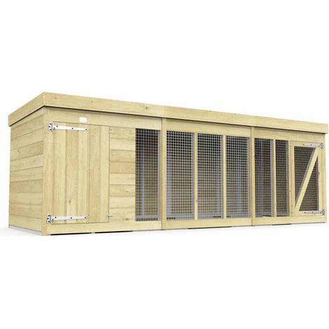 12ft x 4ft Dog Kennel and Run - Wood - L127 x W358 x H127 cm
