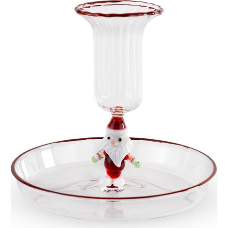 WD LifeStyle Portacandele in Vetro Colorato Decoro Babbo Natale