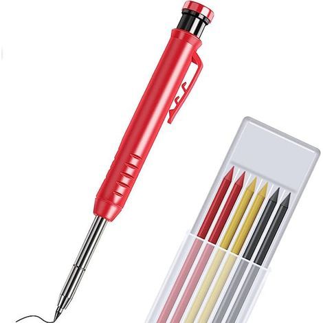 Crayon Chantier,Crayon de charpentier avec 7 Recharges,Marqu à Pointe Télescopique,Crayon Intégré,Outils Marquage Porte-mines pour Verre, le Chantier,Carrelage,Bois (1/5)