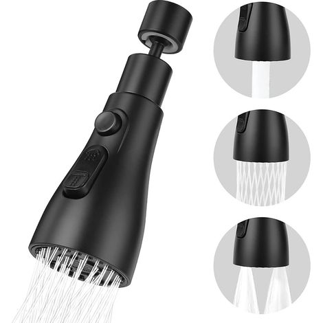 douchette Evier Cuisine Robinet 360 Degres(noir), 3 Modes Embout Robinet Cuisine Avec Aerateur, Mitigeur Evier Cuisine Tete De Robinet Rotative, A (1/5)