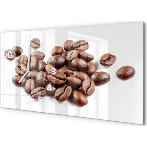 Horloge Murale Panoramique Moderne 60x30 cm Verre Trempé Sans Tic-Tac Grains de café (1/5)