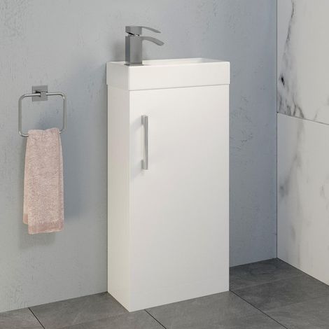 White Gloss Cloakroom 400mm Vanity Unit Basin Sink Mixer Tap Waste Modern (1/5)