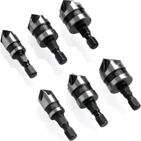 6-teiliges Set Sechskant-Anfasfräser, 90°-Senker, Ø 6–19 mm Senker für Metall und Holz (1/5)