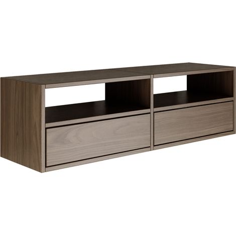 Selsey FRAMME – mueble TV suspendido con dos puertas y estantes abiertos – nogal – 100 cm
