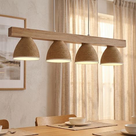 Lampada a sospensione in legno per soggiorno, regolabile in altezza, bianca, H 120 cm (1/5)
