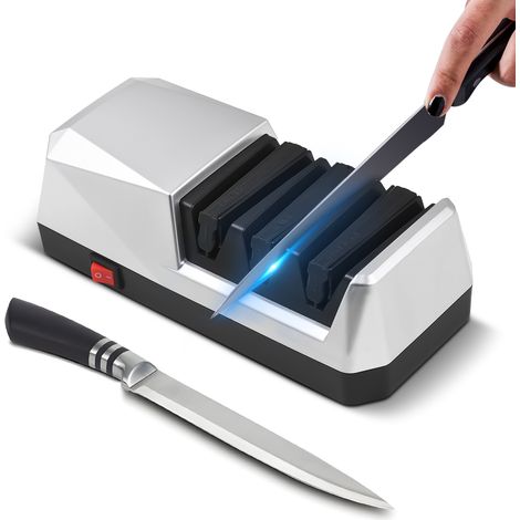 Aiguiseur de couteaux électrique multifonction à 3 niveaux pour couteaux de cuisine, système d'affûtage avec abrasifs diamantés et guides d'angle de p (1/5)
