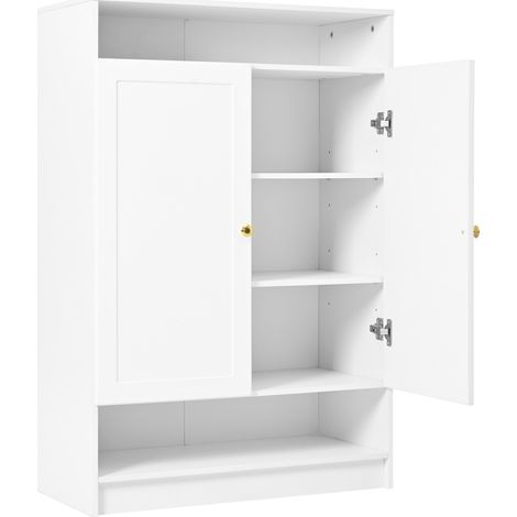 Armoire à chaussures moderne blanche avec 2 portes, étagères réglables, poignées dorées, 73x34x109 cm (1/5)