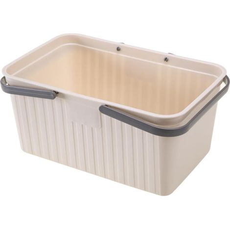 Panier de Rangement Salle de Bain Beige en Plastique Pp Double Poignée Antidérapante et Filtration D'eau, Panier de Portable pour Maison et Dortoir (1/5)