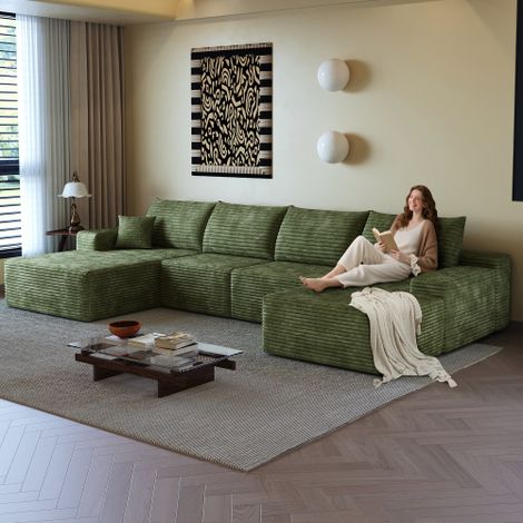 Divano angolare modulare senza struttura rigida da 340 cm con chaise longue a L, divano modulare moderno con seduta profonda, nessun montaggio richiesto, divani a compressione per soggiorno, camera da (1/5)