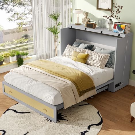 Cama abatible 140x200 con cajones USB y enchufe OKMYHOME (1/5)