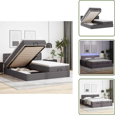 vidaXL Ottoman-Bett mit Matratzen & LEDs Grau 180x200 cm Kunstleder (1/5)