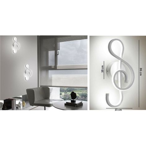 Applique led 14w chiave di violino lampada da parete nota musicale bianco stile moderno luce fredda naturale calda fredda bianca 6500k (1/9)