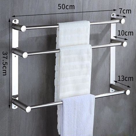 Porte Serviettes Mural 3 Barres 50cm en Acier Inoxydable pour Salle de Bain (1/4)