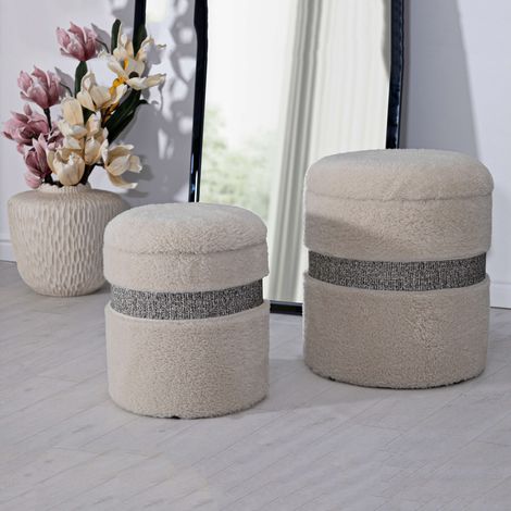 Pouf mit Stauraum Luder, 2er-Set, Rund, Strukturstoff, 40x40x47h cm in Cremeweiß (1/5)