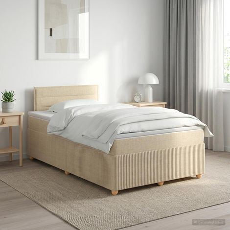 vidaXL Cama box spring con colchón Crema 120 x 190 cm Tela (1/5)