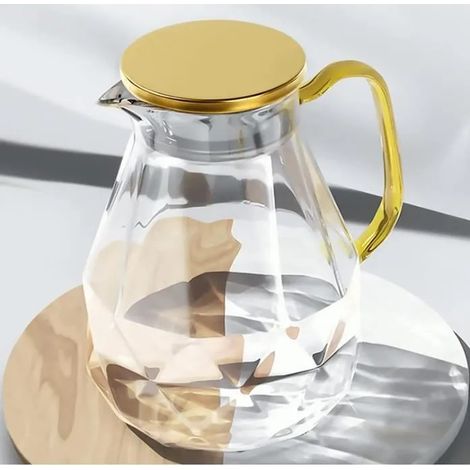 Carafe Eau de1.8L,Pichet en Verre Design Diamant Moderne,Cruche en Verre avec Couvercle en Acier Inoxydable et Anse,Pichet à Eau (1/4)