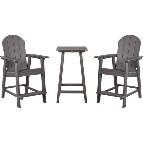 Set bar bistrot da giardino per esterni Tavolo e sedie grigio scuro Adirondack