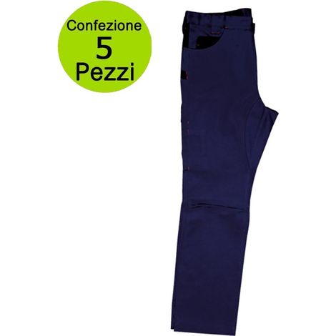 Multipack da 5 pz tg. xxl pantaloni da lavoro professionali delta 240 gr blu/nero (1/4)