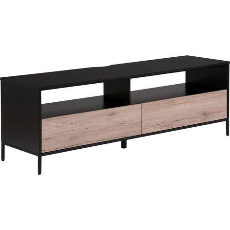 TV Stand Light Wood with Black for up to 70ʺ TV Media Unit with 2 Drawers Shelves SYDNEY (1/5)